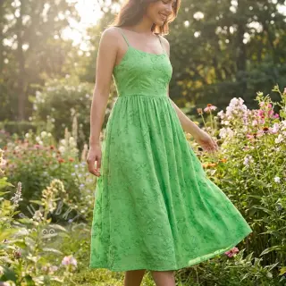 Pamuk EMBROIDERY Catchy leaves green