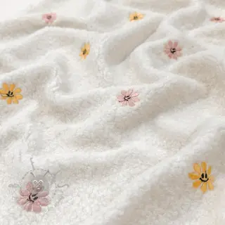Tkanina za kapute TEDDY EMBROIDERY Smiley flowers yellow