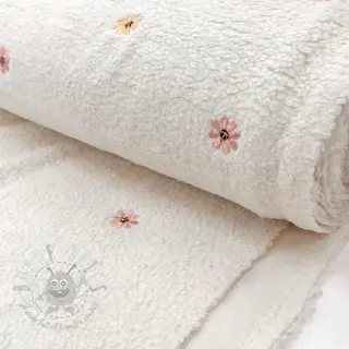 Tkanina za kapute TEDDY EMBROIDERY Smiley flowers yellow