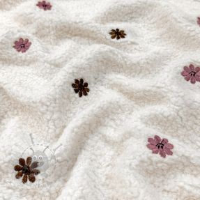 Tkanina za kapute TEDDY EMBROIDERY Smiley flowers old pink