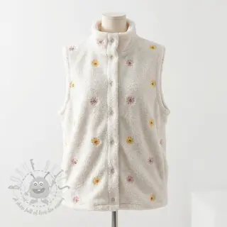 Tkanina za kapute TEDDY EMBROIDERY Smiley flowers yellow