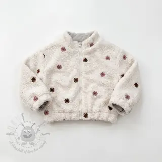 Tkanina za kapute TEDDY EMBROIDERY Smiley flowers old pink