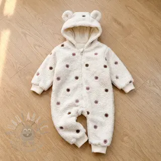 Tkanina za kapute TEDDY EMBROIDERY Smiley flowers old pink