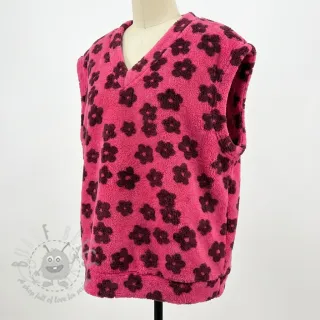 Tkanina za kapute TEDDY Flower power bordeaux