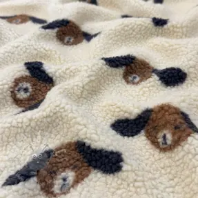 Tkanina za kapute TEDDY JACQUARD Dogs brown