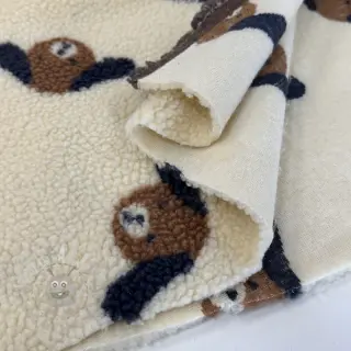 Tkanina za kapute TEDDY JACQUARD Dogs brown