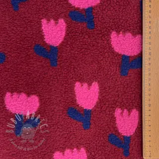 Tkanina za kapute TEDDY JACQUARD Tulips dark red