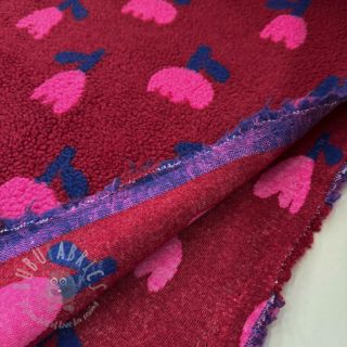 Tkanina za kapute TEDDY JACQUARD Tulips dark red