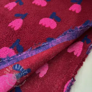 Tkanina za kapute TEDDY JACQUARD Tulips dark red
