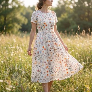 Viskoza s lanom Flower sea design B