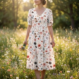 Viskoza s lanom Flower sea design D