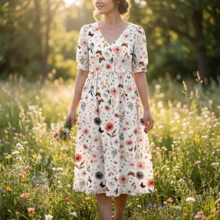 Viskoza s lanom Flower sea design D