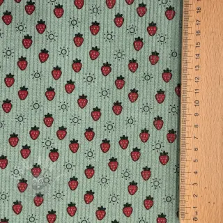 Rastezljivi baršun STRETCH Little strawberries old green