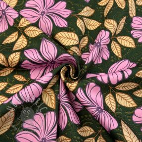 Pamuk SATIN Autumn flowers dark green