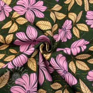 Pamuk SATIN Autumn flowers dark green