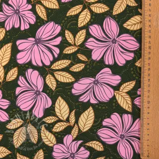 Pamuk SATIN Autumn flowers dark green