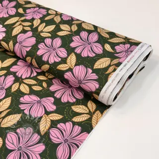 Pamuk SATIN Autumn flowers dark green
