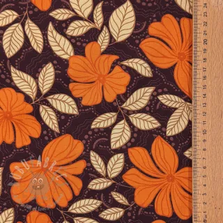 Pamuk SATIN Autumn flowers dark brown