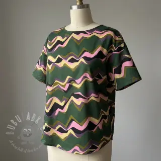 Pamuk SATIN Abstract waves dark green