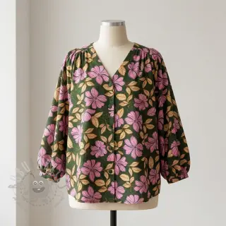 Pamuk SATIN Autumn flowers dark green