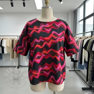 Pamuk SATIN Abstract waves dark red