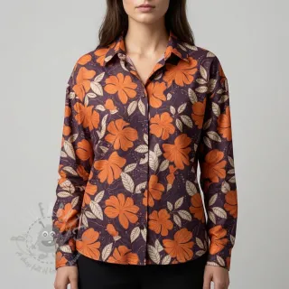 Pamuk SATIN Autumn flowers dark brown
