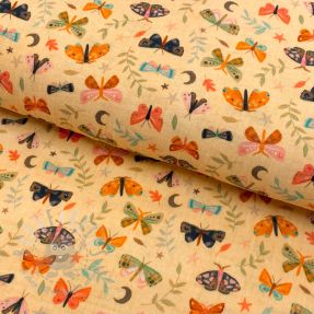 Tetra Tkanina/Muslin Butterflies soft yellow digital print