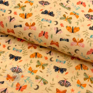 Tetra Tkanina/Muslin Butterflies soft yellow digital print