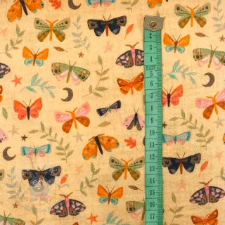 Tetra Tkanina/Muslin Butterflies soft yellow digital print