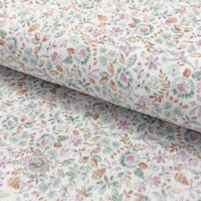 Tetra Tkanina/Muslin Flowers white petrol digital print ORGANIC