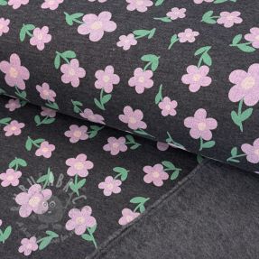 Triko materijal čupav Flowers indigo melange