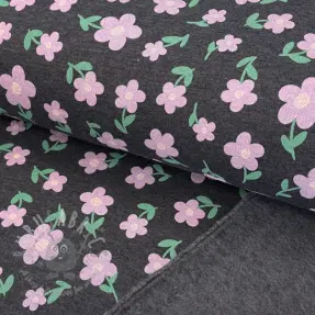 Triko materijal čupav Flowers indigo melange