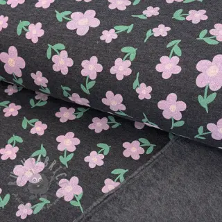 Triko materijal čupav Flowers indigo melange