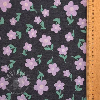 Triko materijal čupav Flowers indigo melange