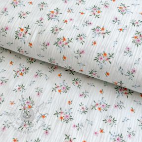 Tetra Tkanina/Muslin Flowers white ORGANIC