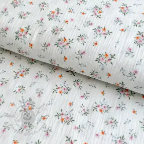 Tetra Tkanina/Muslin Flowers white ORGANIC