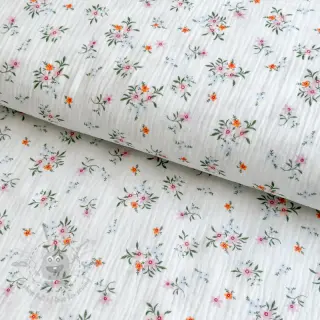 Tetra Tkanina/Muslin Flowers white ORGANIC