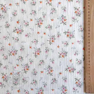 Tetra Tkanina/Muslin Flowers white ORGANIC