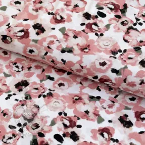 Viskoza POPLIN STRETCH Flowers white digital print