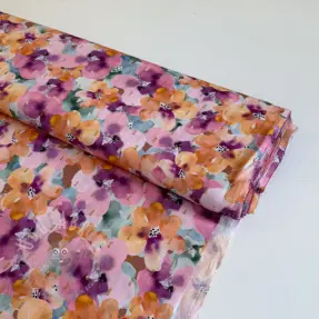 Viskoza LUREX Flowers purple orange digital print