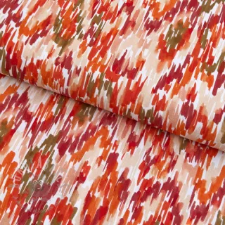 Viskoza POPLIN STRETCH Stroke orange digital print