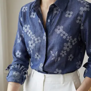 Pamuk JEANS Chambre LUXURY JACQUARD Flowers dark blue