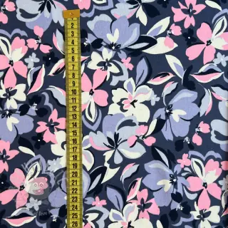 Tkanina trenirka Bright flowers design blue pink