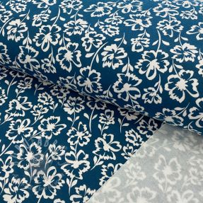 Triko materijal čupav SOFT Imprint flowers petrol