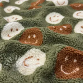Tkanina za kapute TEDDY JACQUARD Happy faces green