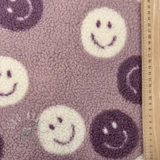 Tkanina za kapute TEDDY JACQUARD Happy faces mauve
