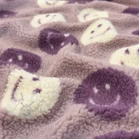 Tkanina za kapute TEDDY JACQUARD Happy faces mauve