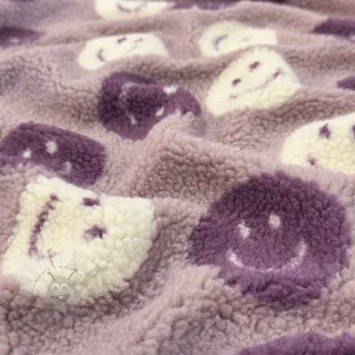 Tkanina za kapute TEDDY JACQUARD Happy faces mauve