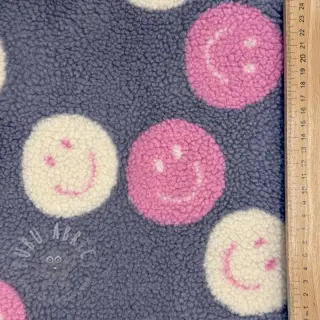 Tkanina za kapute TEDDY JACQUARD Happy faces jeans