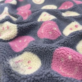 Tkanina za kapute TEDDY JACQUARD Happy faces jeans